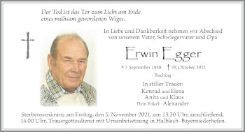 Traueranzeige von Erwin Egger von Allgäuer Zeitung, Füssen