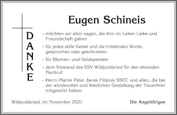 Traueranzeige von Eugen Schineis von Allgäuer Zeitung,Kempten