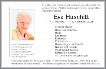 Traueranzeige von Eva Huschitt von Allgäuer Zeitung,Kempten