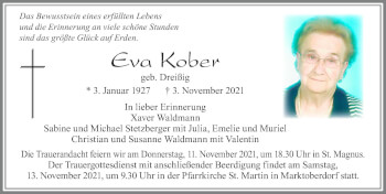 Traueranzeige von Eva Kober von Allgäuer Zeitung, Marktoberdorf