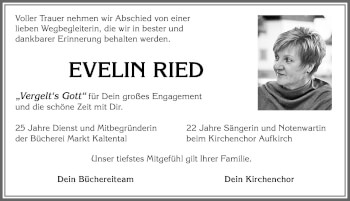Traueranzeige von Evelin Ried von Allgäuer Zeitung, Kaufbeuren/Buchloe