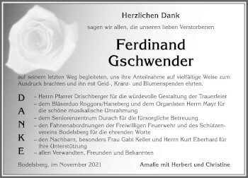 Traueranzeige von Ferdinand Gschwender von Allgäuer Zeitung,Kempten