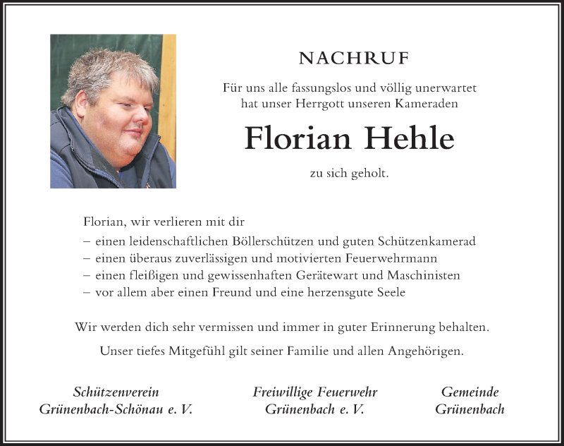  Traueranzeige für Florian Hehle vom 30.11.2021 aus Der Westallgäuer