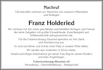 Traueranzeige von Franz Holderied von Allgäuer Zeitung,Kempten