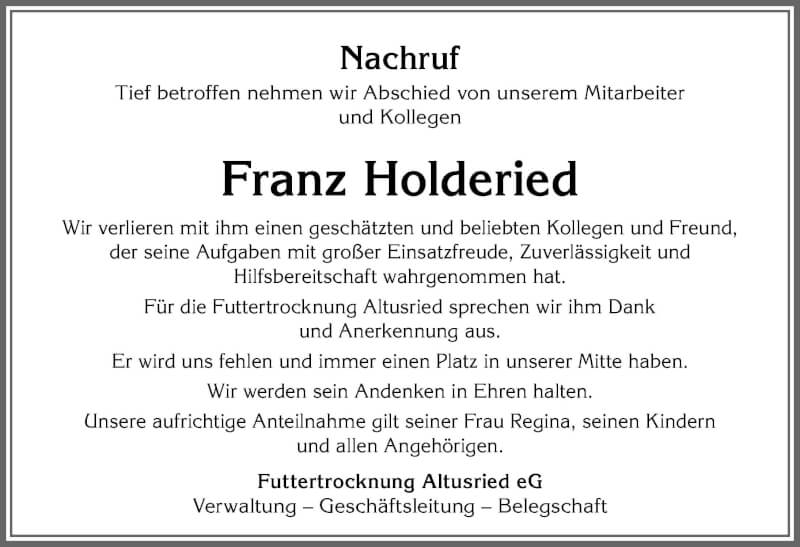  Traueranzeige für Franz Holderied vom 24.11.2021 aus Allgäuer Zeitung,Kempten