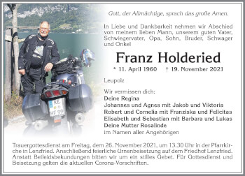 Traueranzeige von Franz Holderied von Allgäuer Zeitung,Kempten
