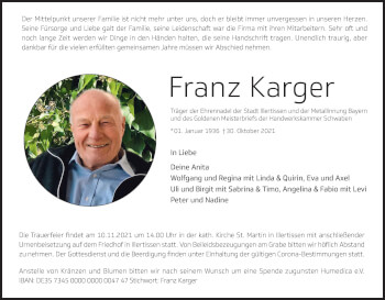 Traueranzeige von Franz Karger von Allgäuer Zeitung