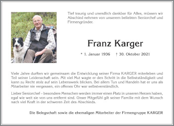Traueranzeige von Franz Karger von Allgäuer Anzeigeblatt