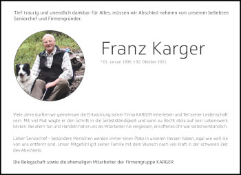 Traueranzeige von Franz Karger von Allgäuer Zeitung