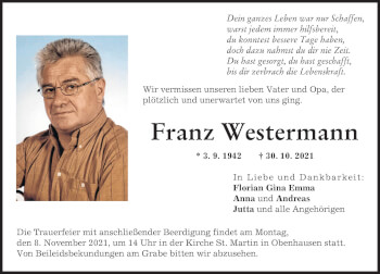 Traueranzeige von Franz Westermann von Allgäuer Zeitung