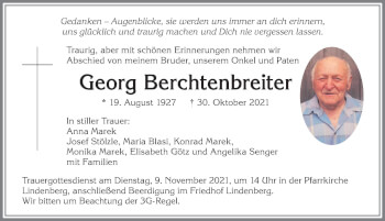 Traueranzeige von Georg Berchtenbreiter von Allgäuer Zeitung, Kaufbeuren/Buchloe