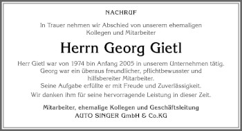 Traueranzeige von Georg Gietl von Allgäuer Zeitung, Marktoberdorf