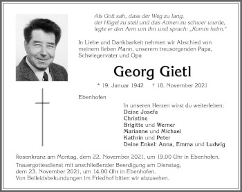 Traueranzeige von Georg Gietl von Allgäuer Zeitung, Marktoberdorf