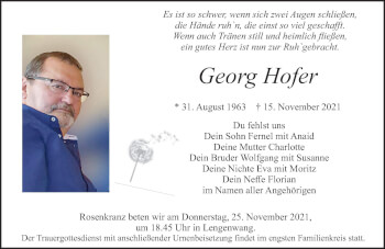 Traueranzeige von Georg Hofer von Allgäuer Zeitung, Marktoberdorf