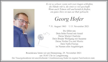 Traueranzeige von Georg Hofer von Allgäuer Zeitung, Füssen