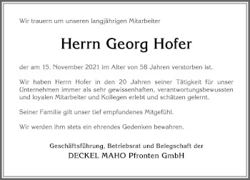 Traueranzeige von Georg Hofer von Allgäuer Zeitung, Füssen