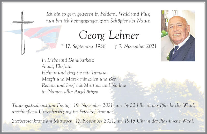  Traueranzeige für Georg Lehner vom 15.11.2021 aus Allgäuer Zeitung, Kaufbeuren/Buchloe