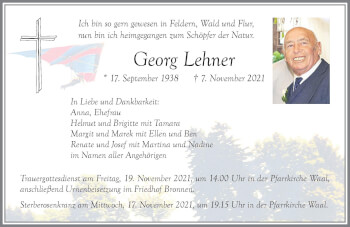 Traueranzeige von Georg Lehner von Allgäuer Zeitung, Kaufbeuren/Buchloe
