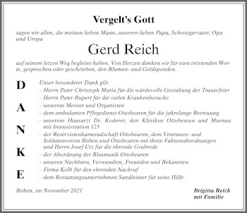 Traueranzeige von Gerd Reich von Memminger Zeitung