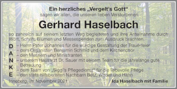 Traueranzeige von Gerhard Haselbach von Memminger Zeitung