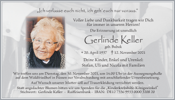 Traueranzeige von Gerlincle Keller von Allgäuer Zeitung, Füssen