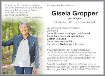 Traueranzeige von Gisela Gropper von Memminger Zeitung