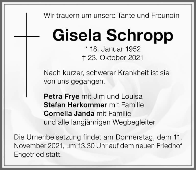  Traueranzeige für Gisela Schropp vom 08.11.2021 aus Memminger Zeitung