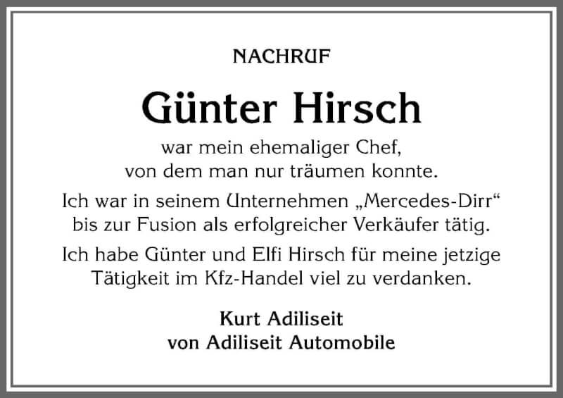  Traueranzeige für Günter Hirsch vom 20.11.2021 aus Allgäuer Anzeigeblatt