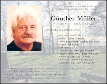 Traueranzeige von Günther Müller von Der Westallgäuer