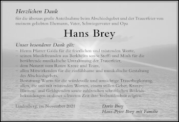 Traueranzeige von Hans Brey von Der Westallgäuer