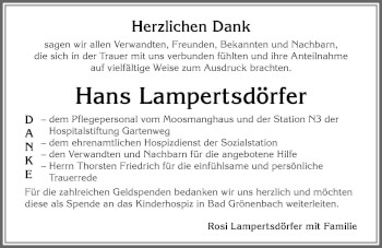 Traueranzeige von Hans Lampertsdörfer von Allgäuer Zeitung, Kaufbeuren/Buchloe