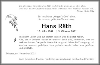 Traueranzeige von Hans Räth von Allgäuer Zeitung
