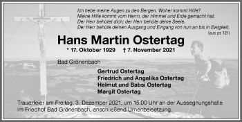 Traueranzeige von Hans Martin Ostertagaus von Memminger Zeitung