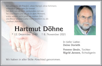 Traueranzeige von Hartmut Döhne von Allgäuer Zeitung, Kaufbeuren/Buchloe