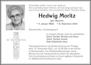 Traueranzeige von Hedwig Moritz von Allgäuer Zeitung