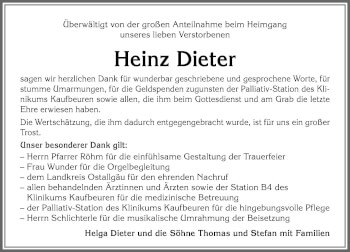 Traueranzeige von Heinz Dieter von Allgäuer Zeitung, Kaufbeuren/Buchloe