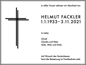 Traueranzeige von Helmut Fackler von Allgäuer Zeitung, Füssen