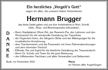Traueranzeige von Hermann Brugger von Allgäuer Zeitung, Marktoberdorf