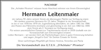 Traueranzeige von Hermann Leitenmaier von Allgäuer Zeitung, Füssen