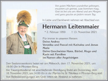 Traueranzeige von Hermann Leitenmaier von Allgäuer Zeitung, Füssen