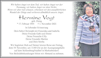 Traueranzeige von Hermine Vogt von Allgäuer Zeitung, Marktoberdorf