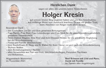 Traueranzeige von Holger Kresin von Allgäuer Zeitung,Kempten