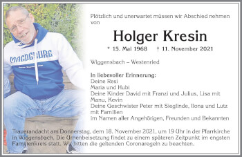 Traueranzeige von Holger Kresin von Allgäuer Zeitung,Kempten