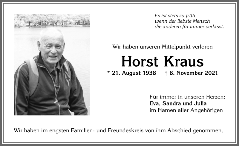  Traueranzeige für Horst Kraus vom 27.11.2021 aus Allgäuer Anzeigeblatt