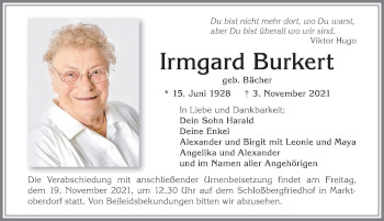 Traueranzeige von Irmgard Burkert von Allgäuer Zeitung, Marktoberdorf