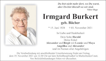 Traueranzeige von Irmgard Burkert von Allgäuer Zeitung, Kaufbeuren/Buchloe