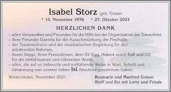 Traueranzeige von Isabel Storz von Allgäuer Zeitung