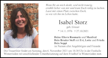 Traueranzeige von Isabel Storz von Allgäuer Zeitung