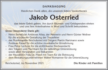 Traueranzeige von Jakob Osterried von Allgäuer Zeitung,Kempten