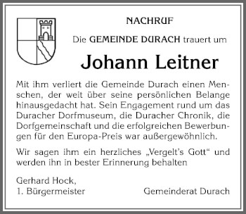 Traueranzeige von Johann Leitner von Allgäuer Zeitung,Kempten